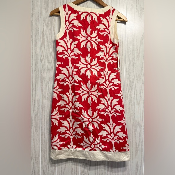 Ann Taylor Red Cream Damask Print Sleeveless Shift Dress Size 0 - Picture 3 of 3